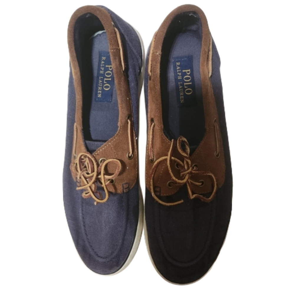 Polo by Ralph Lauren Size 10D Blue Linen Boat Shoes with Moccasin Toe